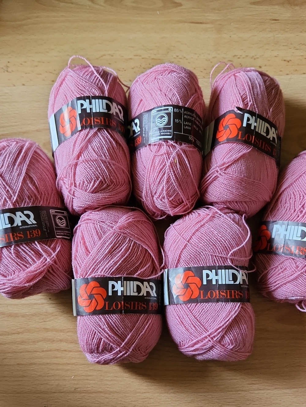 Phildar Loisirs Pink Yarn - Lot of 7 Skeins